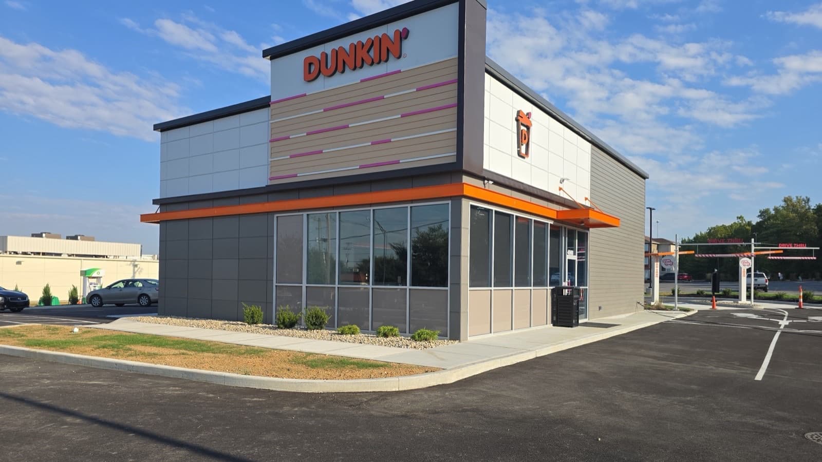 The exterior of a Dunkin' restaurant