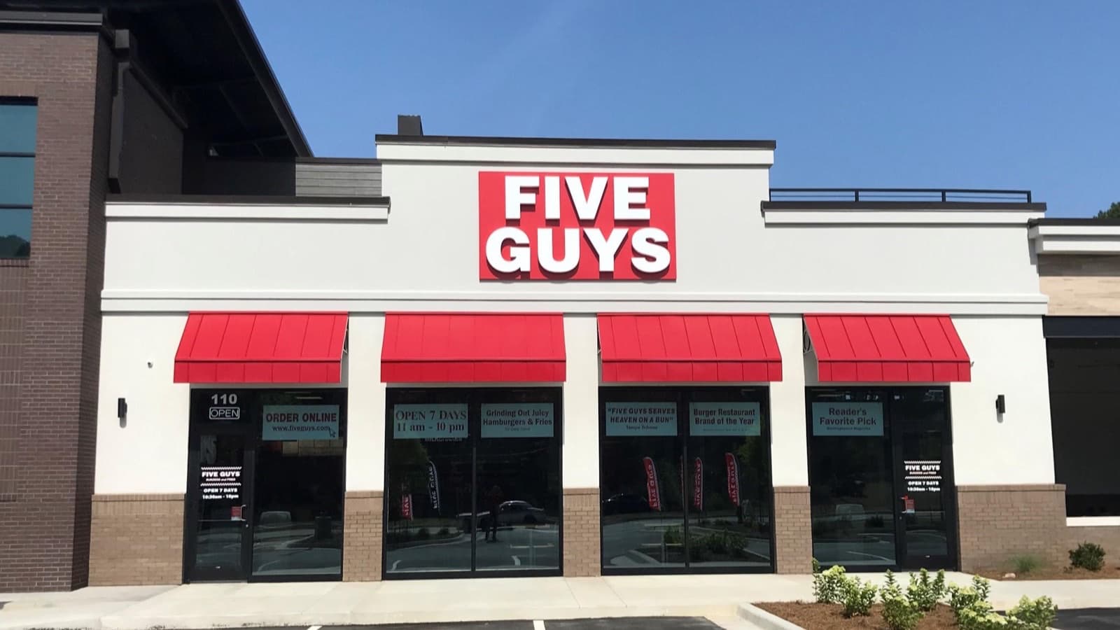 The exterior of Five Guys