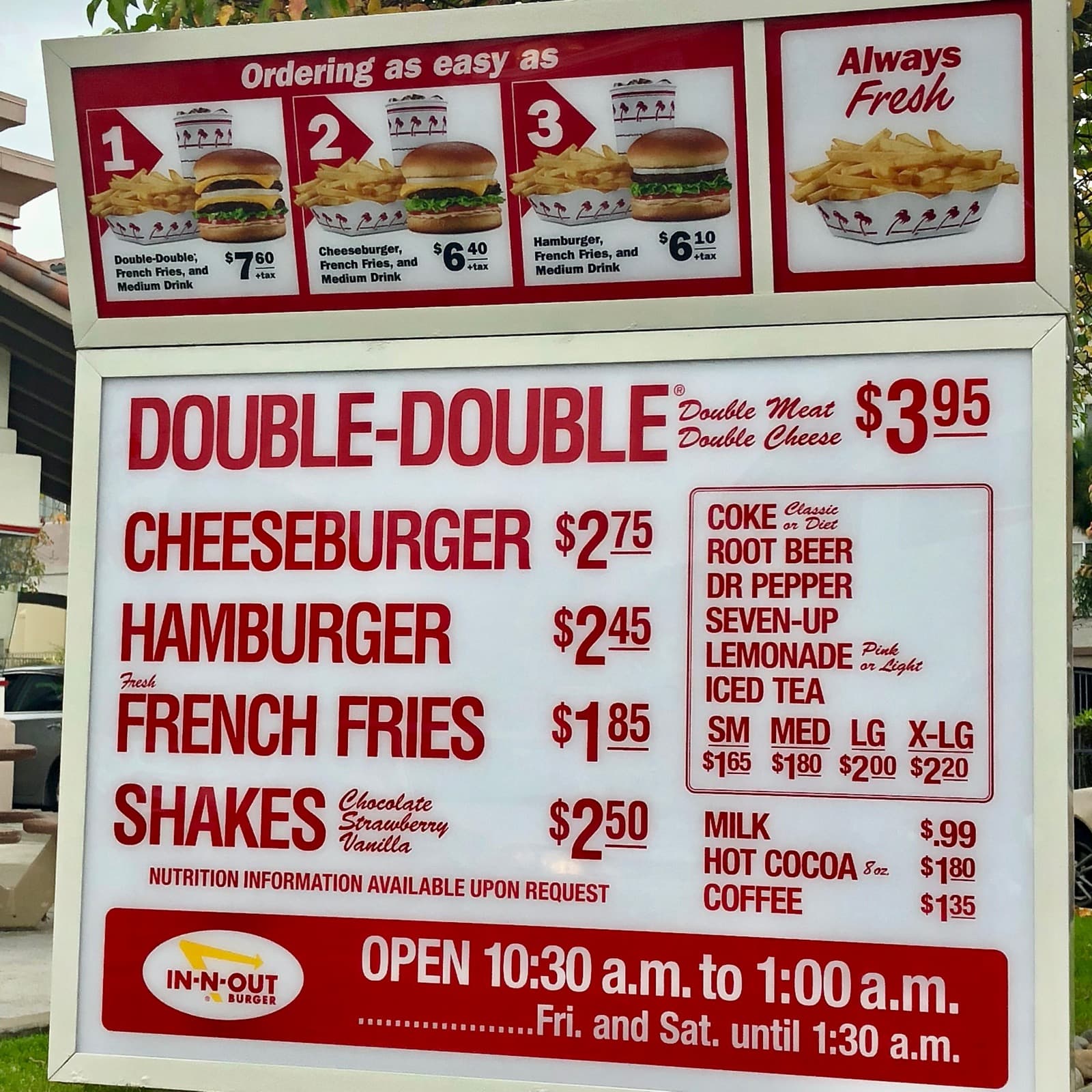 In-N-Out drive-thru menu board