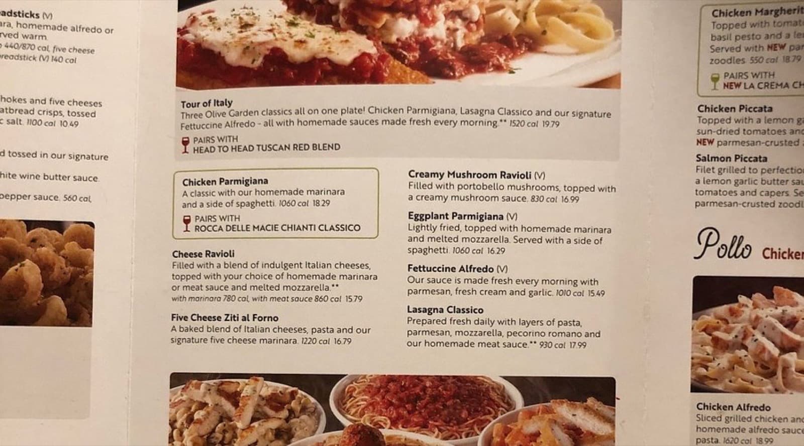 Olive Garden printed menu