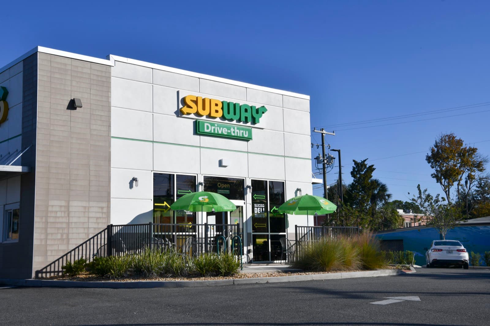 The exterior of a Subway
